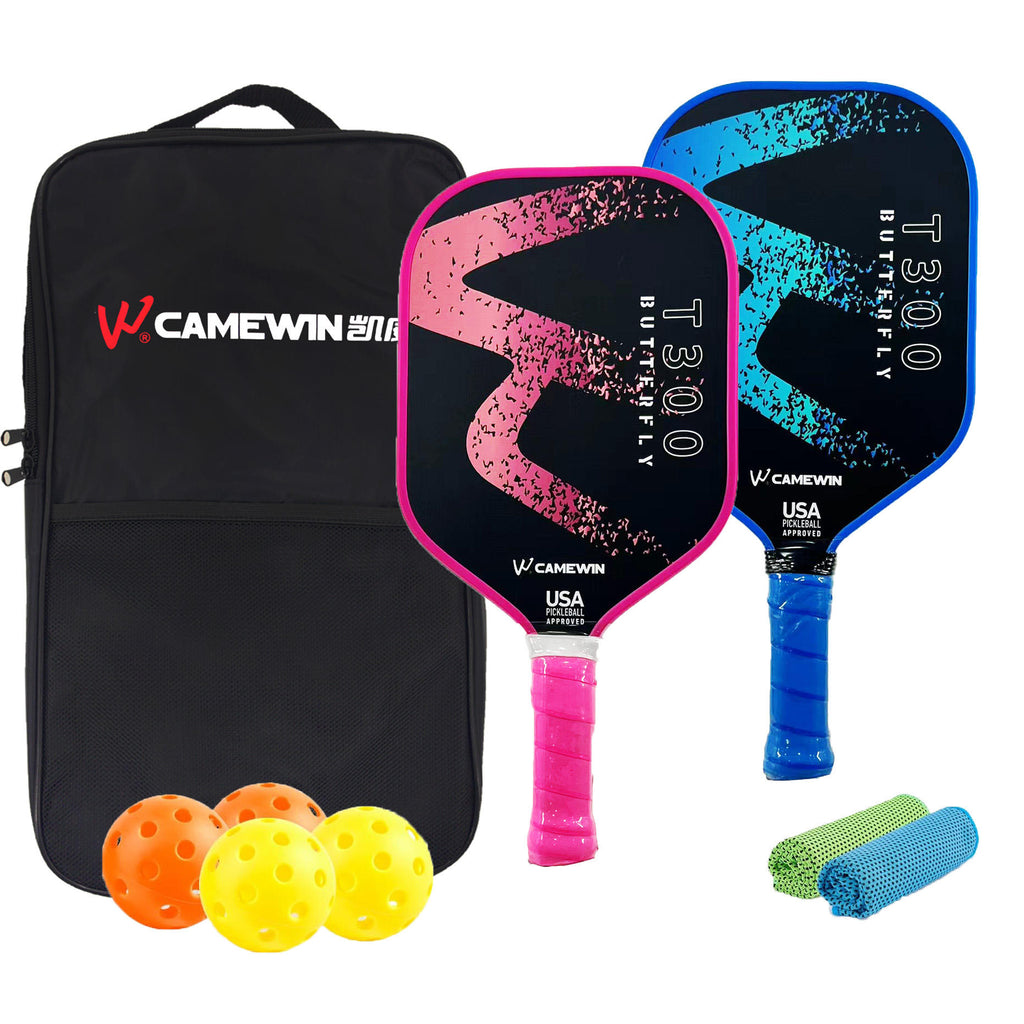 Factory Pickleball Paddle Set Fiberglass USAPA Approved Honeycomb Core Black Pickleball Paddles Set with 2 rackets 4 balls 1 bag