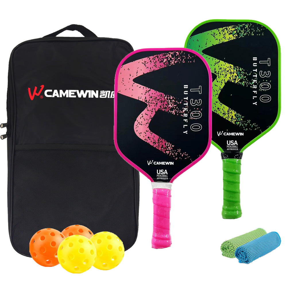 Factory Pickleball Paddle Set Fiberglass USAPA Approved Honeycomb Core Black Pickleball Paddles Set with 2 rackets 4 balls 1 bag