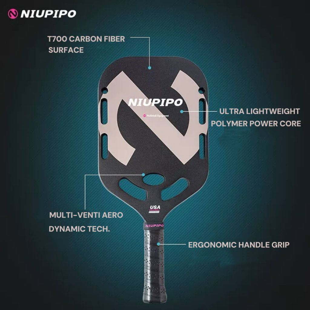 2026 Best Sell Popular NIUPIPO T700 Carbon Fiber Pickleball Paddle Thermoformed Uni-body Polymer Honeycomb Core 20MM Aero-dynamic Design