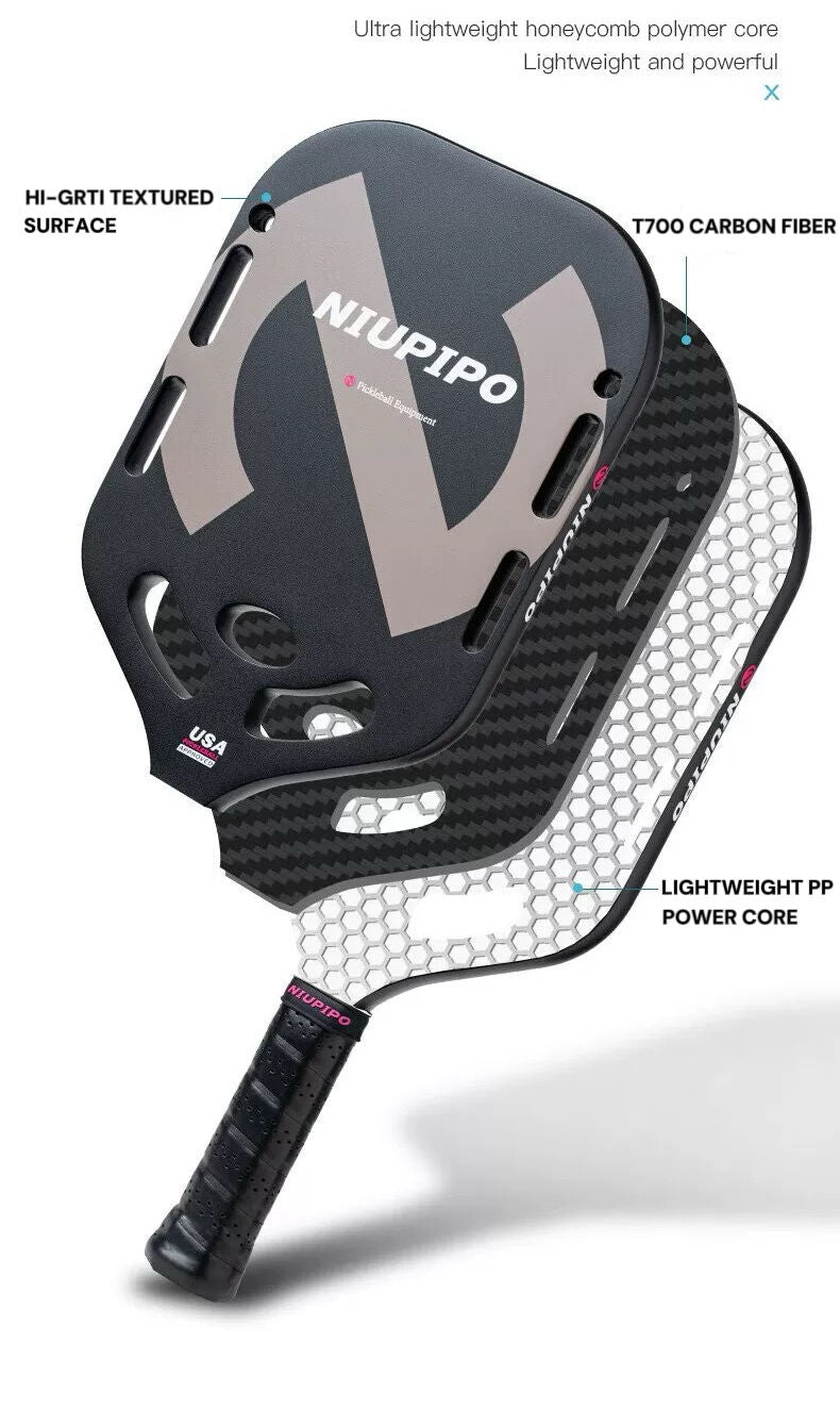 2026 Best Sell Popular NIUPIPO T700 Carbon Fiber Pickleball Paddle Thermoformed Uni-body Polymer Honeycomb Core 20MM Aero-dynamic Design